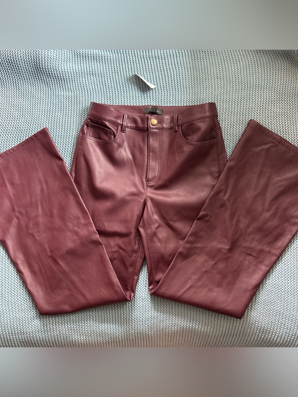 NWT Ann Taylor burgundy dark wine red faux leather pants size 6 wide leg/bootcut